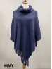 Soft Knitted Solid Poncho W/ Loose Turtle Neck & Fringe